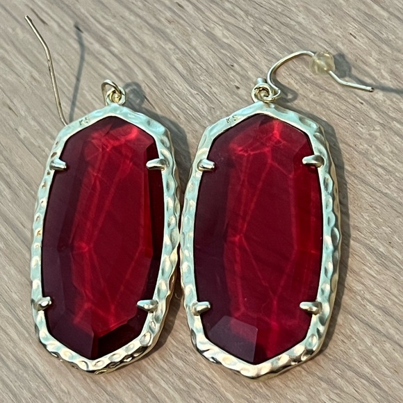 Kendra Scott Ruby Red and Gold Drop Earrings - Picture 2 of 4